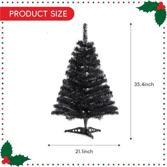 3FT Artificial Christmas Tree Black Mini Tabletop Christmas Pine Tree - Picture 3 of 8